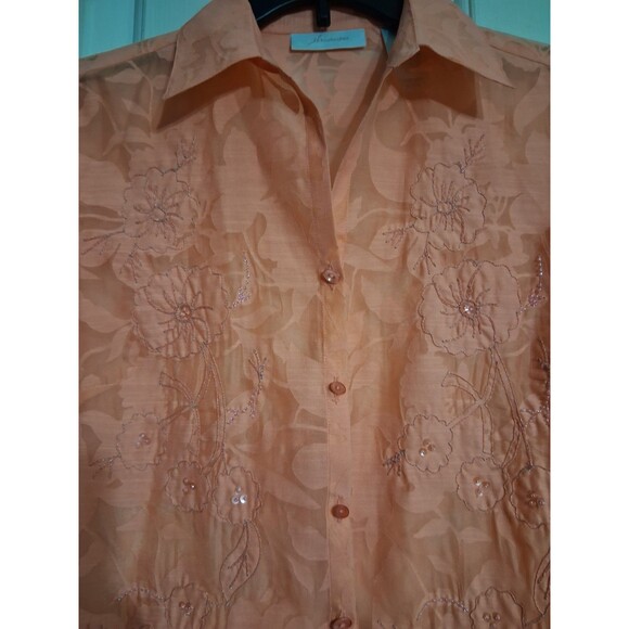 Women's JH Collectibles 3/4 Sleeve Peach Sheer Beaded Top Size S - Picture 3 of 9